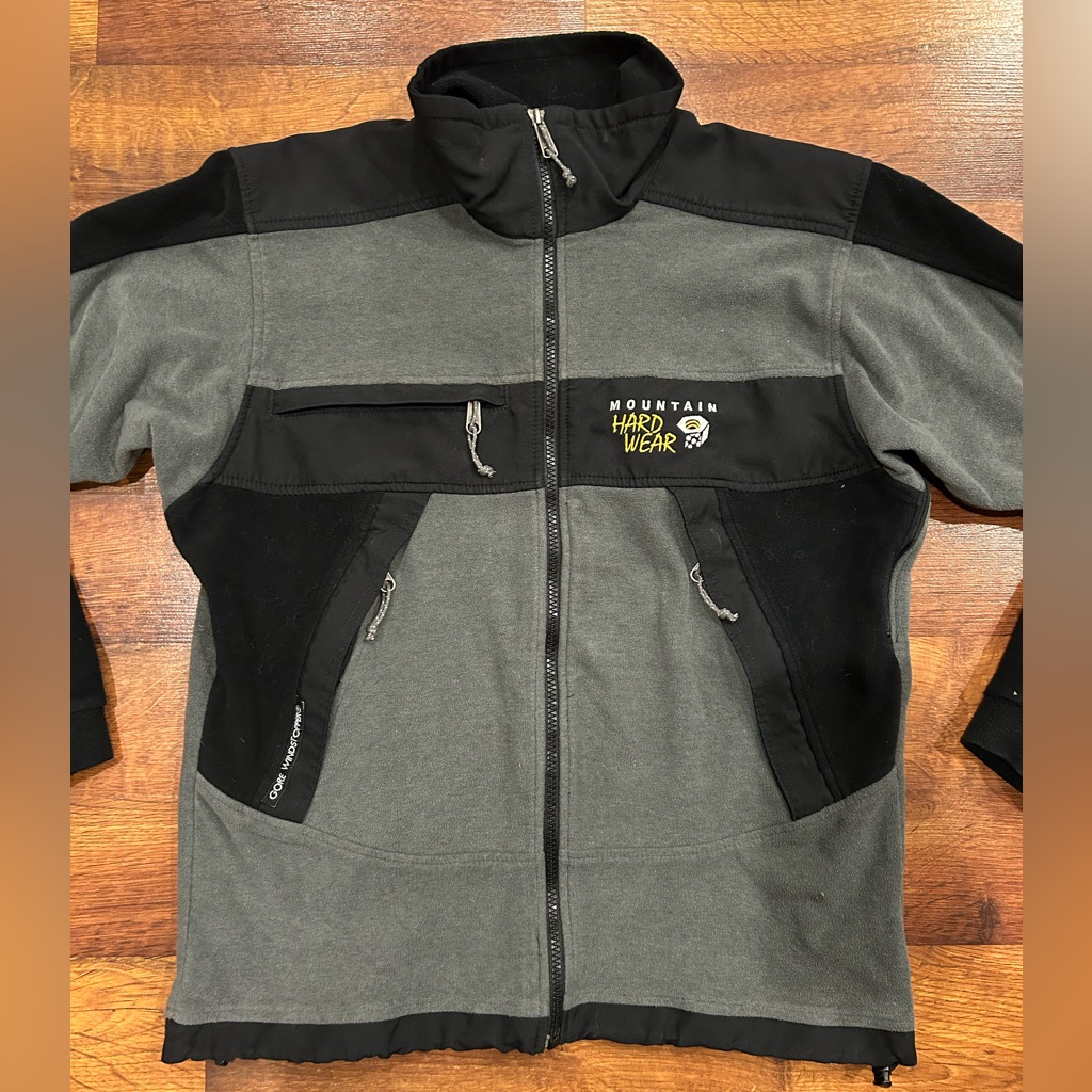 Mountain Hardwear Jacket Mens Small Gray Black Gore Windstopper Tech Fleece